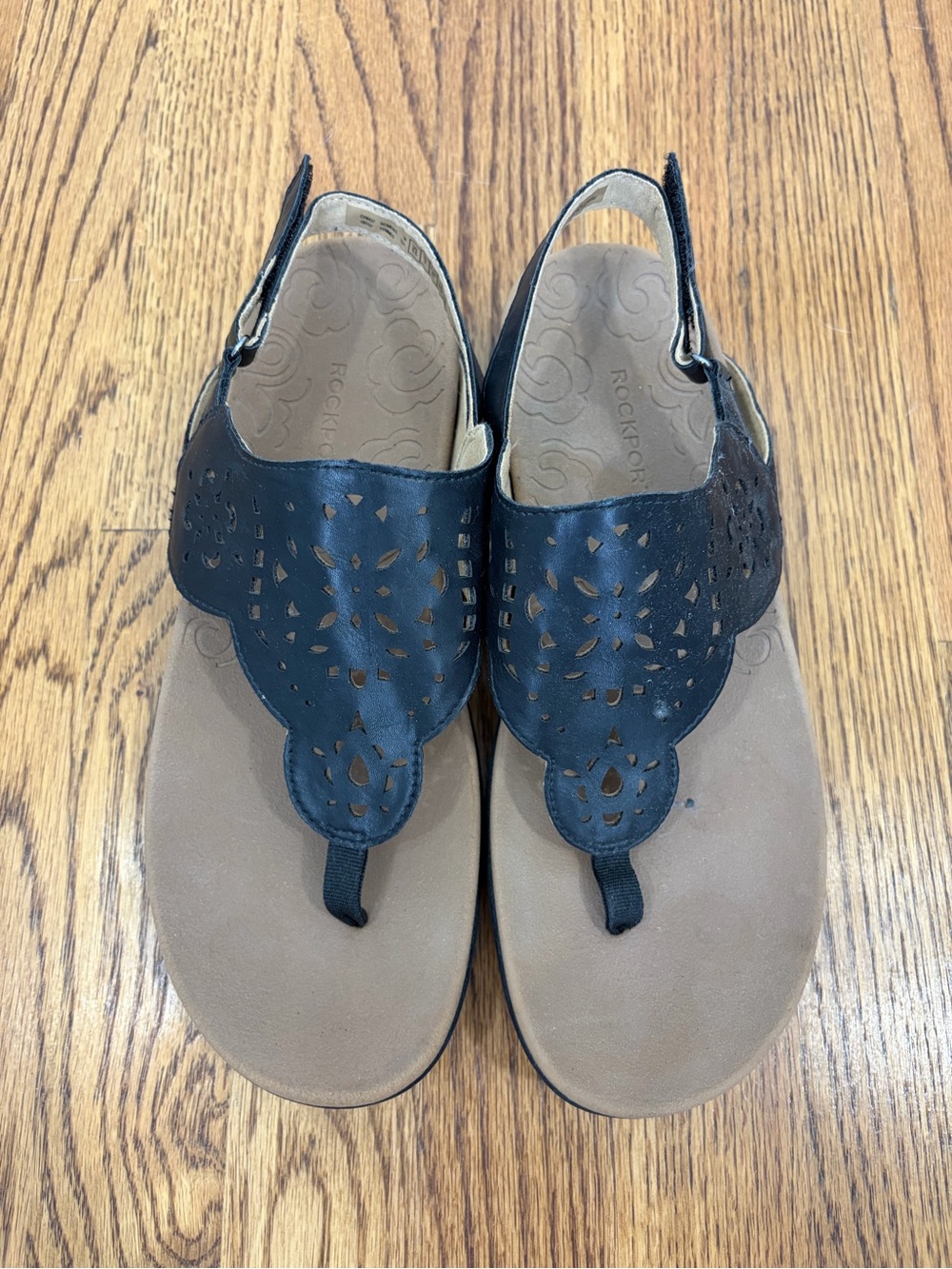 Rockport Black Cutout Velcro Slingback Thong Sandals (9.5) - Picture 4 of 11